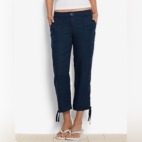 Navy low rise cotton crop pants with ties size 7 - Picture 1 of 5